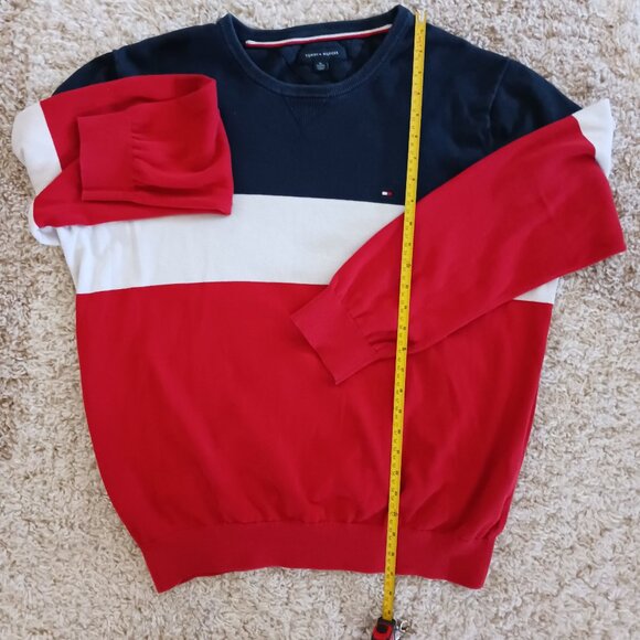 Tommy Hilfiger Men's Blue White Red Wide Striped V-Neck Cotton Sweater Size XL - Picture 8 of 8